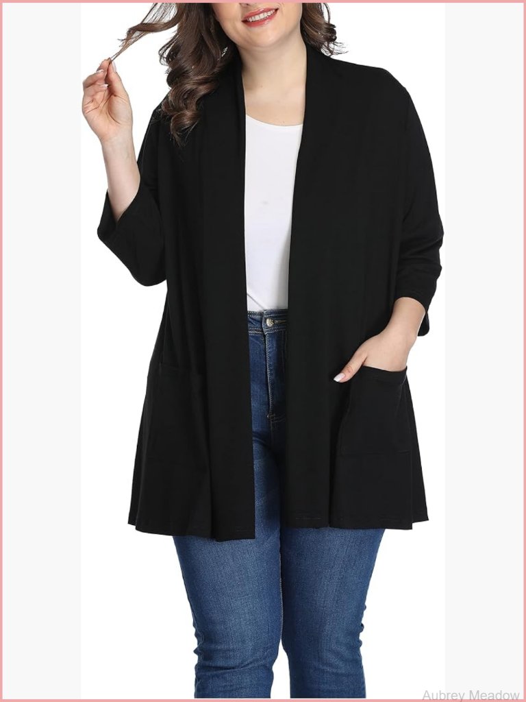 Long Plus Size Open Front Cardigan Sweater Lightweight Knit